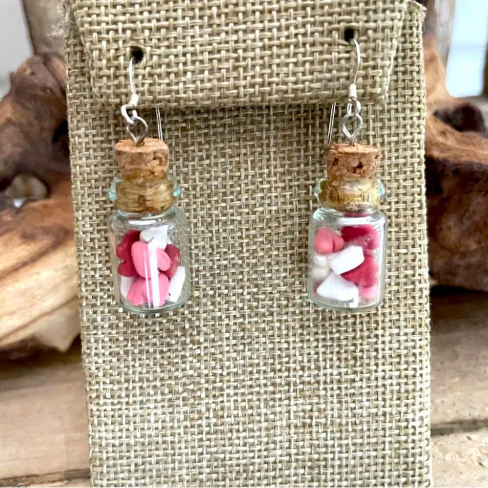 Handmade Polymer Clay Valentines Hearts Jar Earrings Set NEW! - Picture 1 of 3